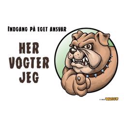Hundar separerade med Här vaktar jag trädgårdsgrinden